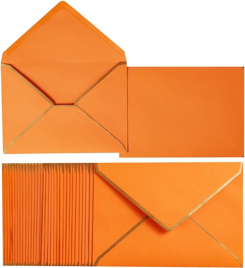 Homtable 100 Pack A7 Envelopes 5 x 7 Card Envelopes V Flap with Gold Border for Office, Wedding Gift Cards, Invitations, Graduation, Baby Shower, Parties (Dark Orange, 5.32 x 7.28 Inches) - Image 1